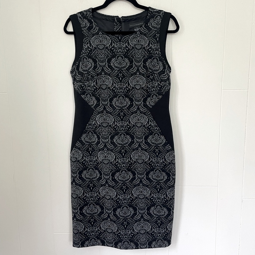 Grace Elements Jacquard Sleeveless Straight Sheath Dress Size 6 Black Elegant